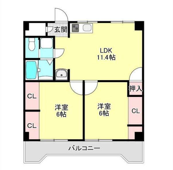 アーバンコート庄内弐番館(2LDK/2階)の間取り写真