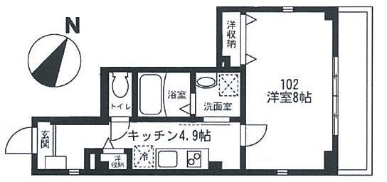 プラティア東松原(1K/1階)の間取り写真
