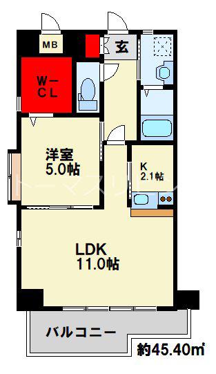 クレスト南小倉(2K/8階)の間取り写真