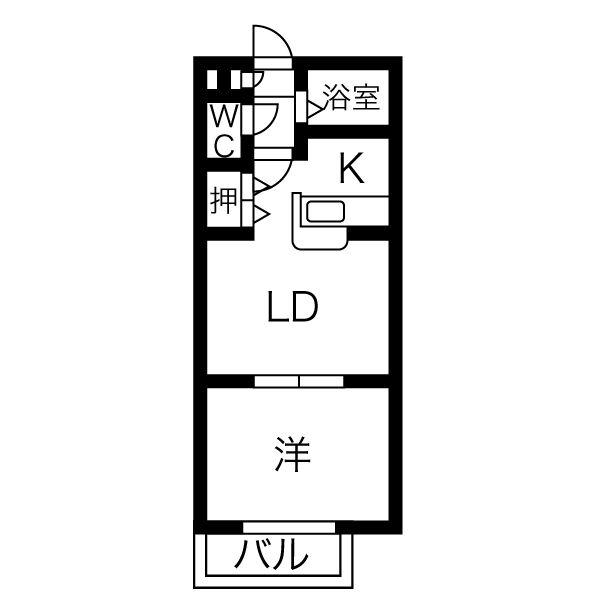 マルフジビル(1DK/2階)の間取り写真
