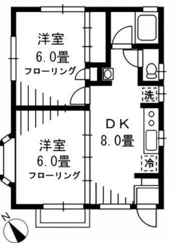 ヒルズK(2DK/1階)の間取り写真