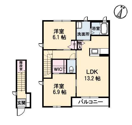 エクリールC棟(2LDK/2階)の間取り写真