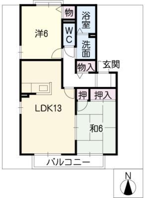 SUN FREA B棟(2LDK/2階)の間取り写真