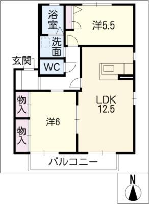 MAST TOWN蘇原申子D棟(2LDK/1階)の間取り写真