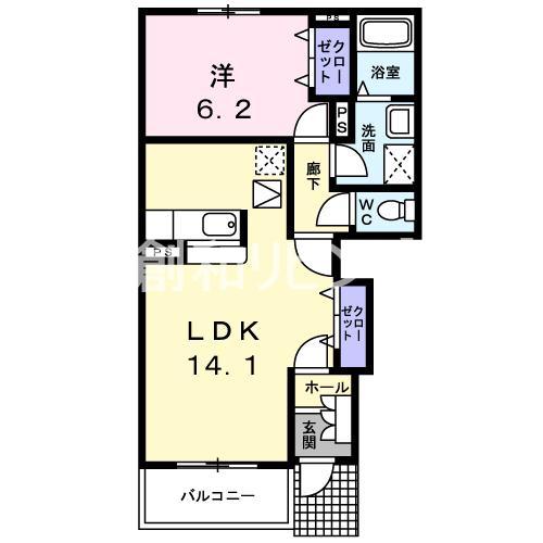 カルムプロムナード(1LDK/1階)の間取り写真