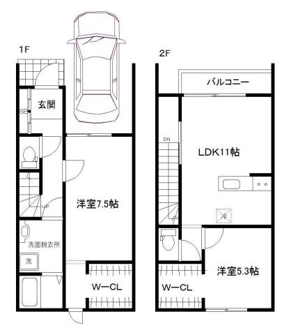 ラシュレ愛子(2LDK/1階)の間取り写真