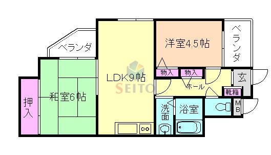 ピアスアローウエストサイド(2LDK/2階)の間取り写真