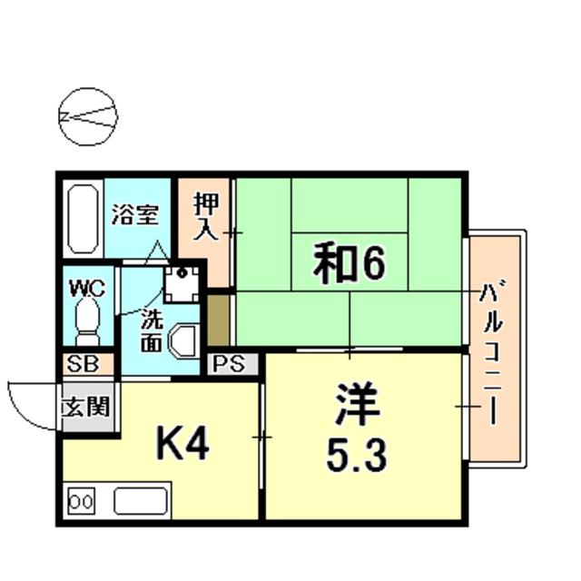 夙川イングス(2DK/1階)の間取り写真