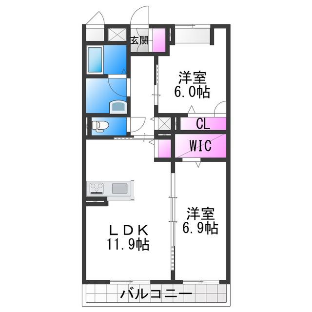 エスペランス阿倍野(2LDK/2階)の間取り写真