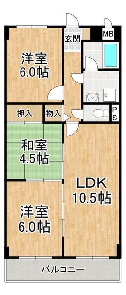 キャピタルハイツ姫里(3LDK/4階)の間取り写真