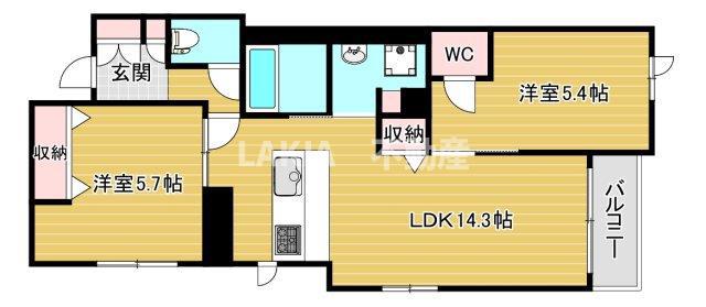 WITH PLUS 天王寺区舟橋町(2LDK/4階)の間取り写真