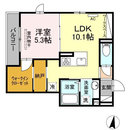 ラルーチェ D棟(1LDK/2階)の間取り写真