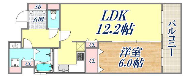 リーガル神戸海岸通(1LDK/6階)の間取り写真