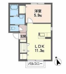 グルックヴォーンD(1LDK/1階)の間取り写真
