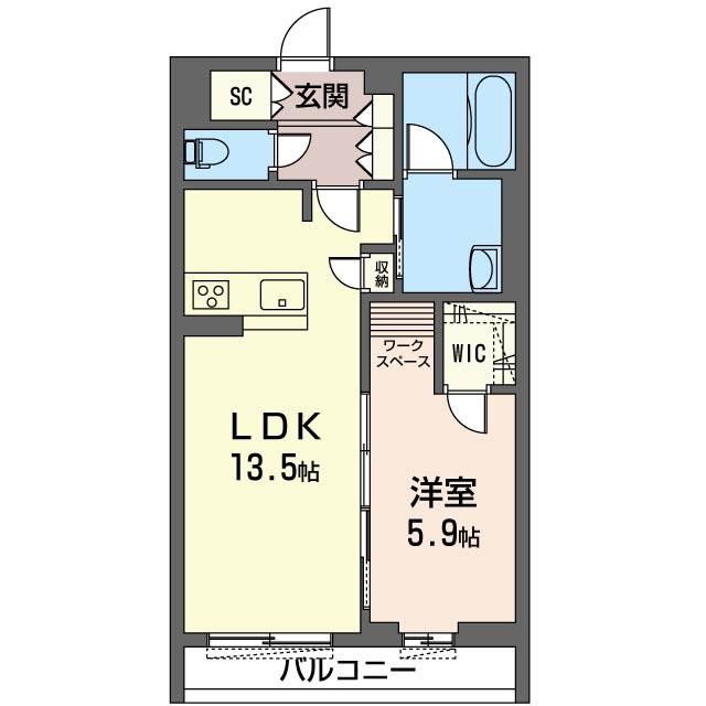 オルテンシア(1LDK/2階)の間取り写真