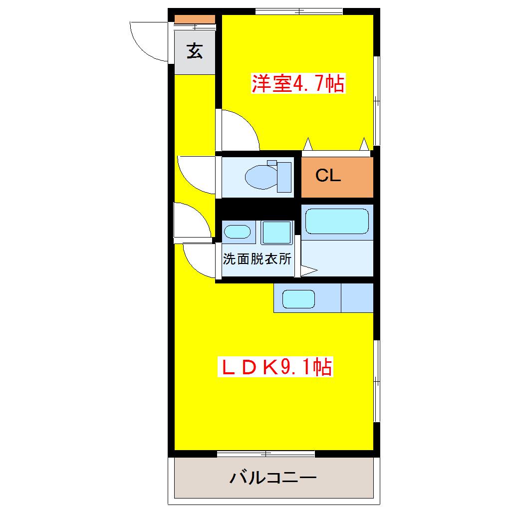 FORTUNA B棟(1LDK/2階)の間取り写真