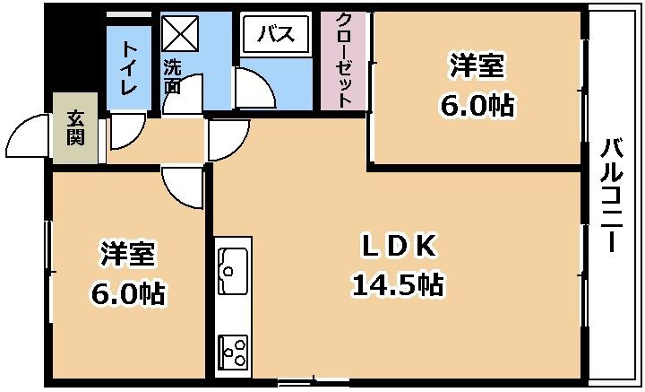 第36長栄ガーデンハイツヤマキ(2LDK/6階)の間取り写真
