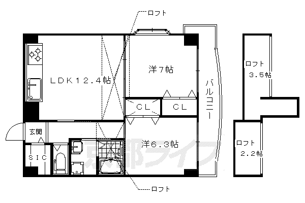 STARウエスト(2LDK/5階)の間取り写真