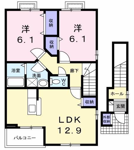 レインボーOTA(2LDK/2階)の間取り写真