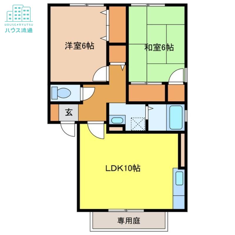 ロイヤルガーデン仲沖D(2LDK/1階)の間取り写真