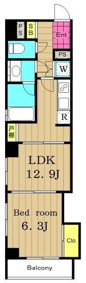 スクエアードコート日本橋人形町(1LDK/7階)の間取り写真