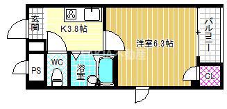 プレミアム福島(1K/8階)の間取り写真