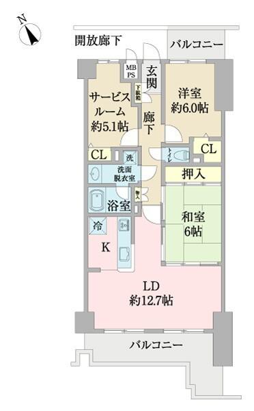 ワコーレロイヤルガーデンA棟(2SLDK/6階)の間取り写真