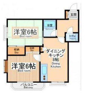 ウェルビル白糸台(2LDK/2階)の間取り写真