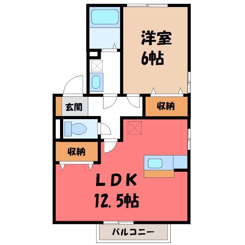ロイヤルガーデン岡之郷 A(1LDK/2階)の間取り写真