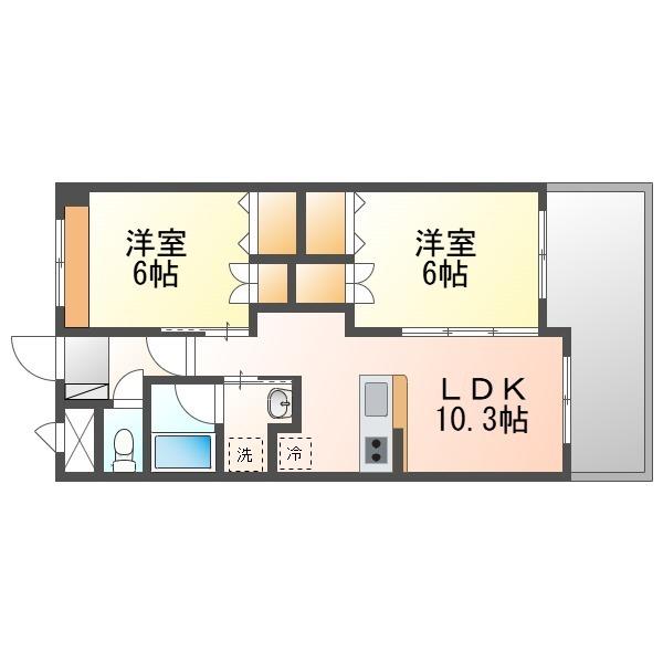 LULUOHANA(2LDK/2階)の間取り写真