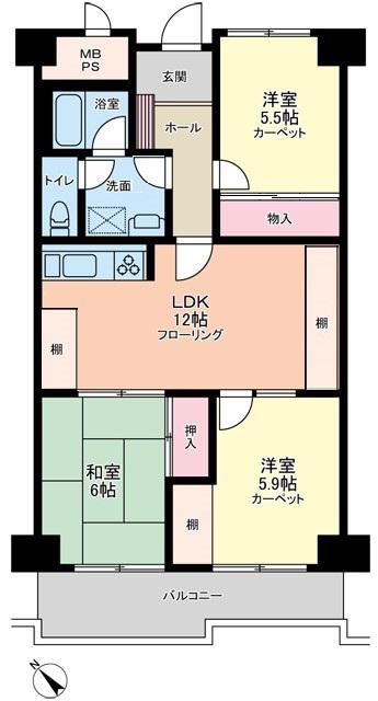 朝日巣鴨マンション(3LDK/11階)の間取り写真