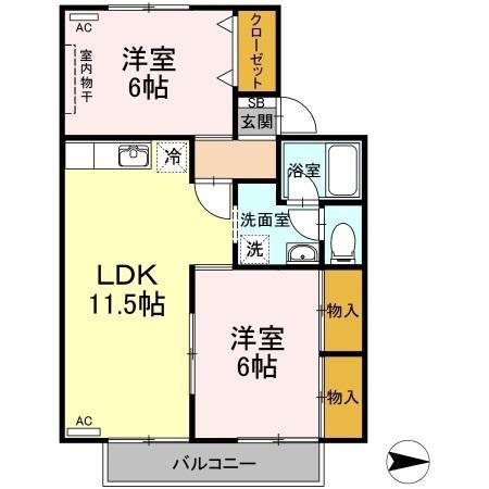 セジュール住吉II(2LDK/2階)の間取り写真