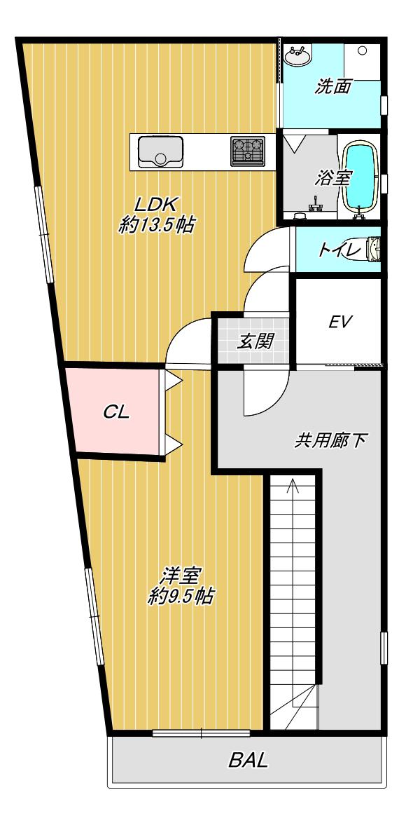 GRACE平野本町(1LDK/2階)の間取り写真