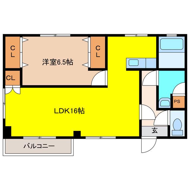 ロングハイツ(1LDK/2階)の間取り写真