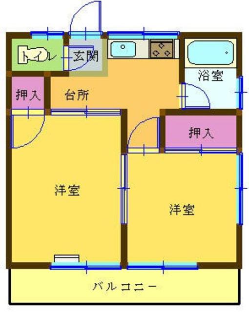 北寺尾荘(2DK/2階)の間取り写真