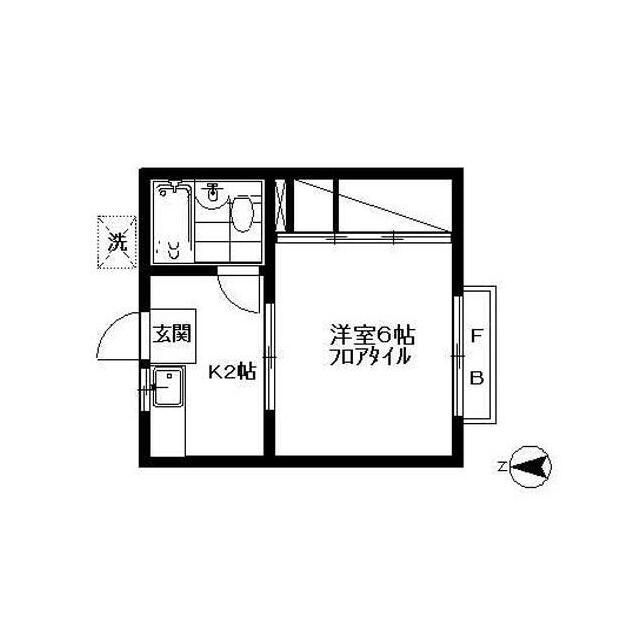 サンハイツ北嶺B(1K/1階)の間取り写真