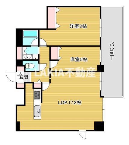 クロスレジデンス大阪新町(2LDK/23階)の間取り写真