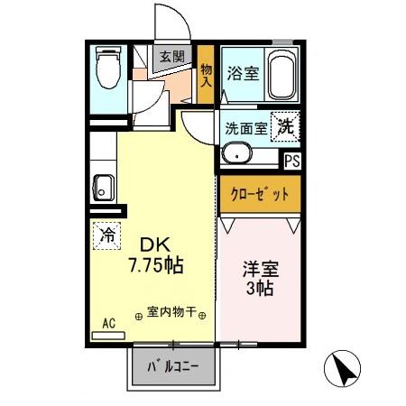ウインドワードガーデンズD棟(1DK/1階)の間取り写真