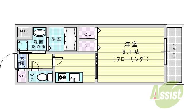 プレジオ江坂(1K/2階)の間取り写真