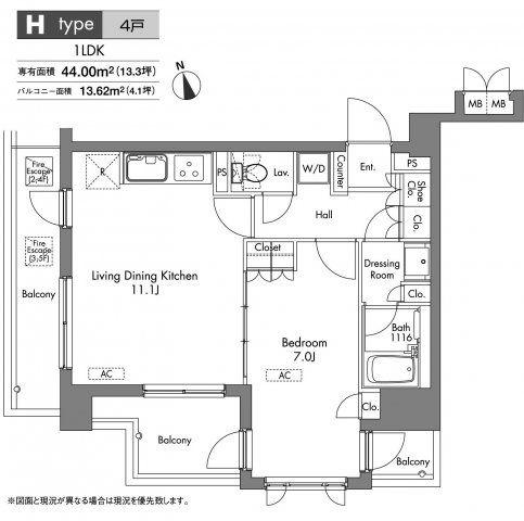 プラウドフラット神楽坂(1LDK/3階)の間取り写真