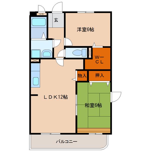 サンヴィラージュII(2LDK/3階)の間取り写真