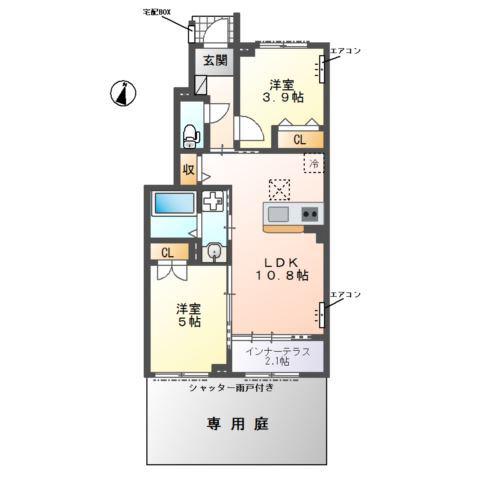 ヴァンベール(2LDK/1階)の間取り写真