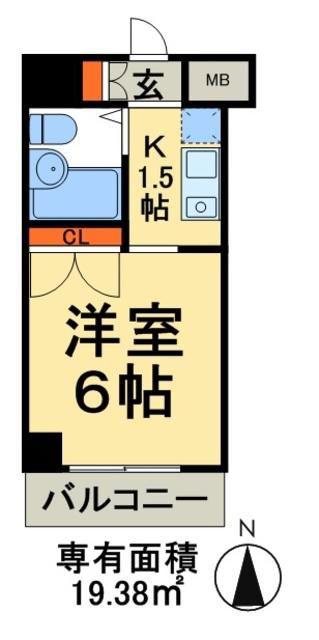 ポルタキアーラ(1K/4階)の間取り写真