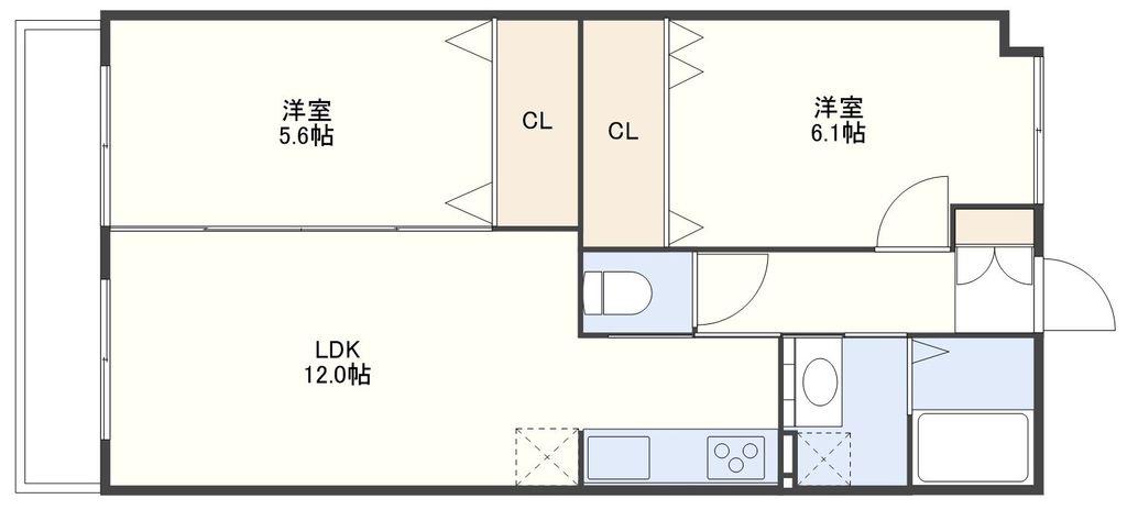 シーアンドスター赤迫(2LDK/4階)の間取り写真