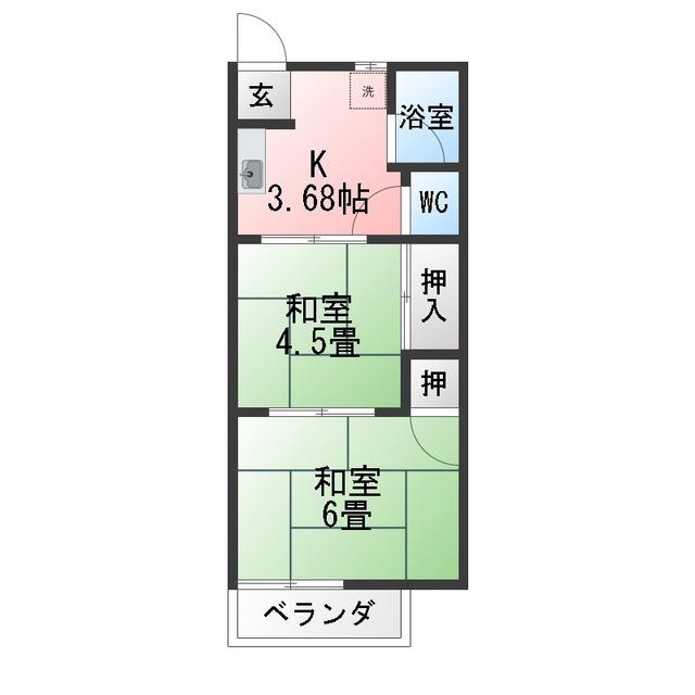 フォーブル白木(2K/2階)の間取り写真