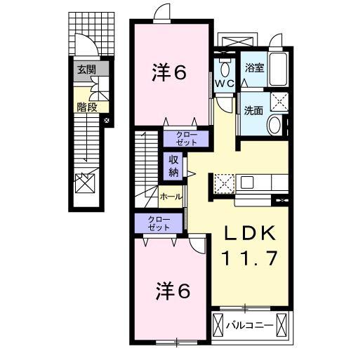 グランド-ルET D(2LDK/2階)の間取り写真