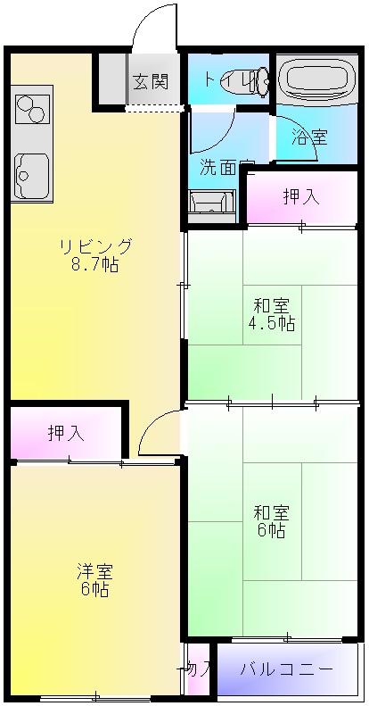 カトレアハイツ(3LDK/2階)の間取り写真