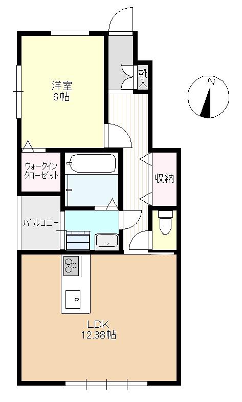 アルカンジュ中庄II(1LDK/1階)の間取り写真