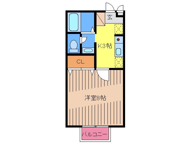 PIA欅 B棟(1K/2階)の間取り写真