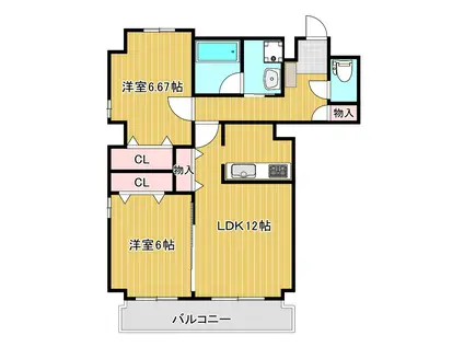 ルヴェール鹿子(2LDK/3階)の間取り写真